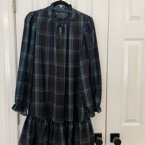 J. Crew Plaid Long Sleeve Dress - Black and Blue